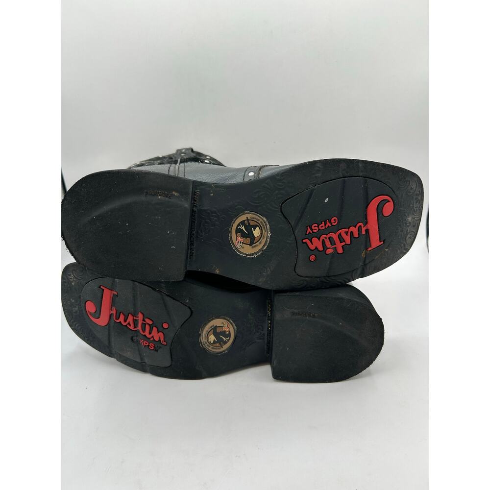 Justin Mandra Gypsy Western Cowgirl Boots Black Sparkle Leather Suede Square 9.5 - Picture 8 of 8